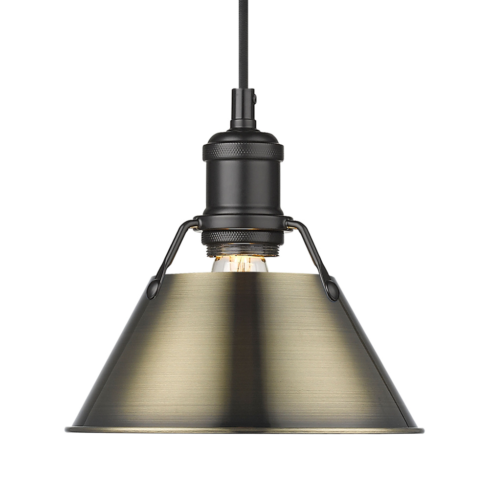 Yep by Golden Lighting Orwell 1-light 8in Pendant in Matte Black and Aged Brass shade